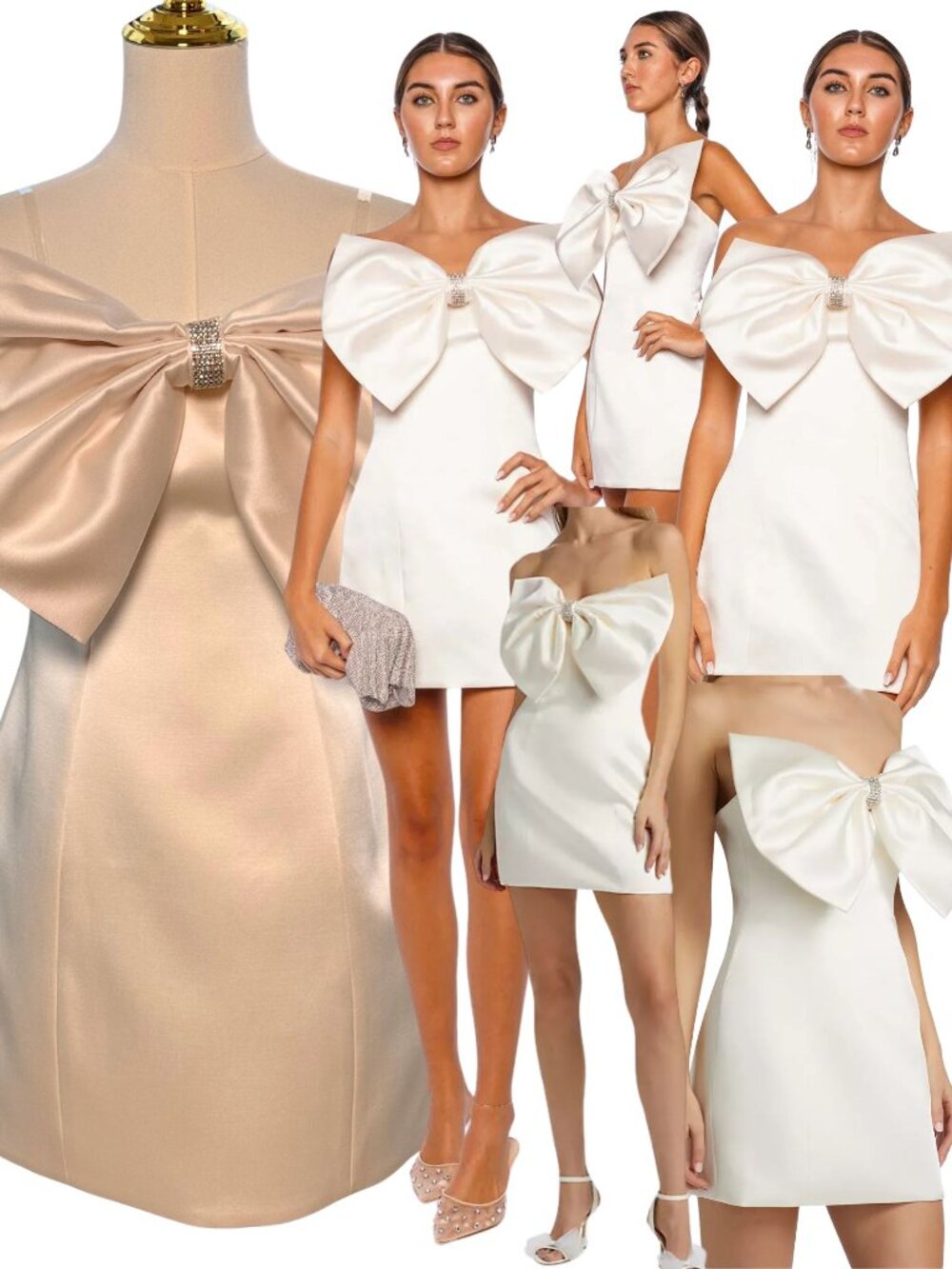🆕 BRONX & BANCO 🧿 NWOT Evie White Strapless Bow Mini Dress, Sz M US 6